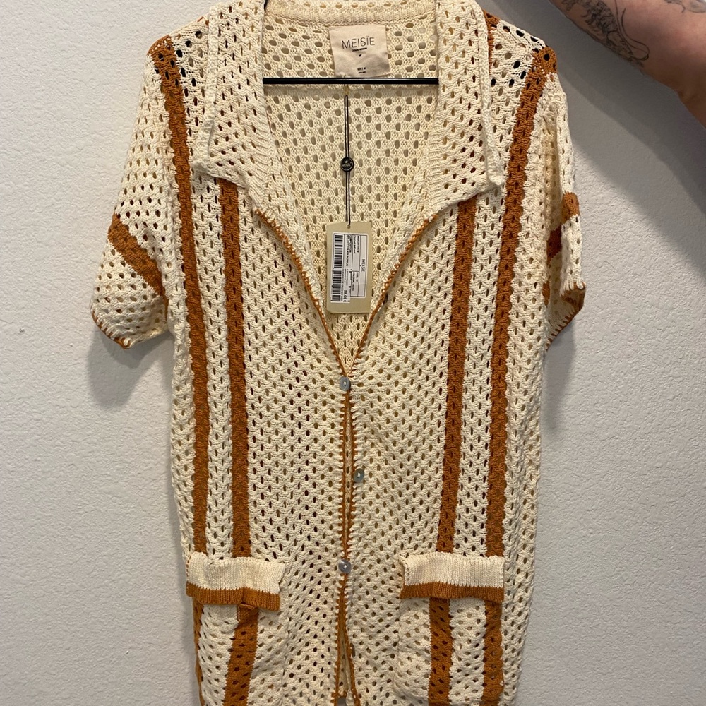 Meisie Crochet Cardigan with Burnt Orange Stripes